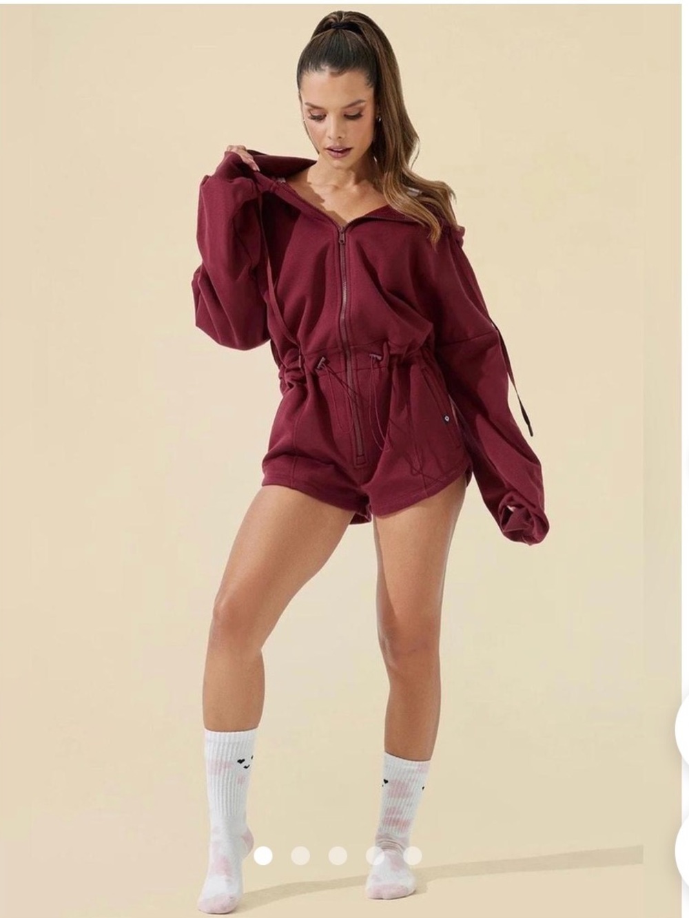 POPFLEX Women's Maroon Zip-Front Romper
